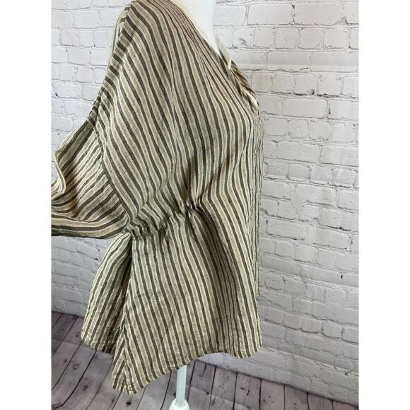 VLAS BLOMME linen striped kimono boho lagenlook tunic blouse size F Japan NWOT - Picture 6 of 10